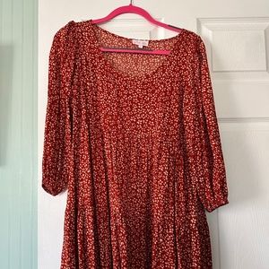 Midi- dress scrunched mid sleeve, burnt orange floral design